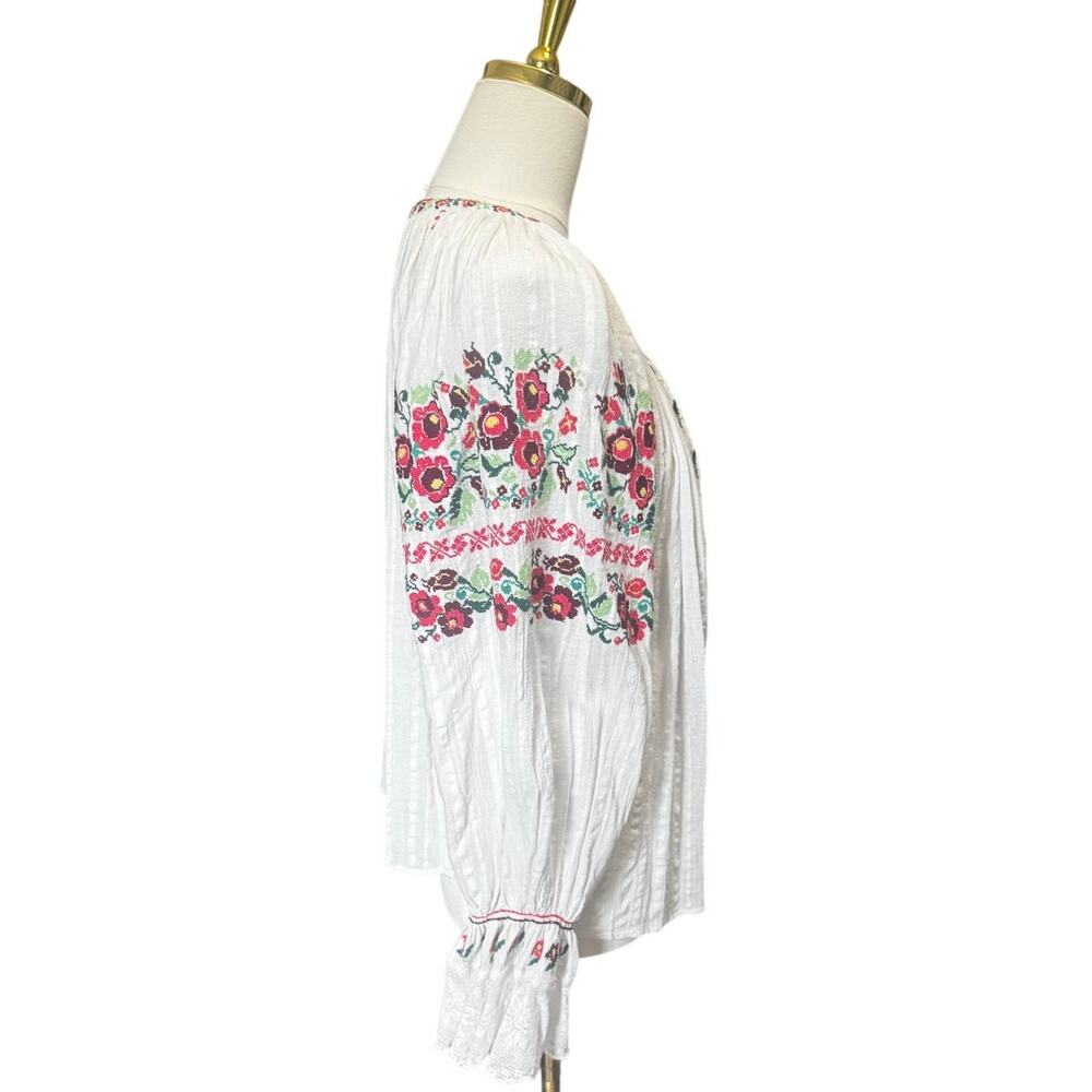 Ulla Johnson Devra White Floral Embroidered Peasant Blouse Tassel Tie Size 4 - Picture 4 of 7
